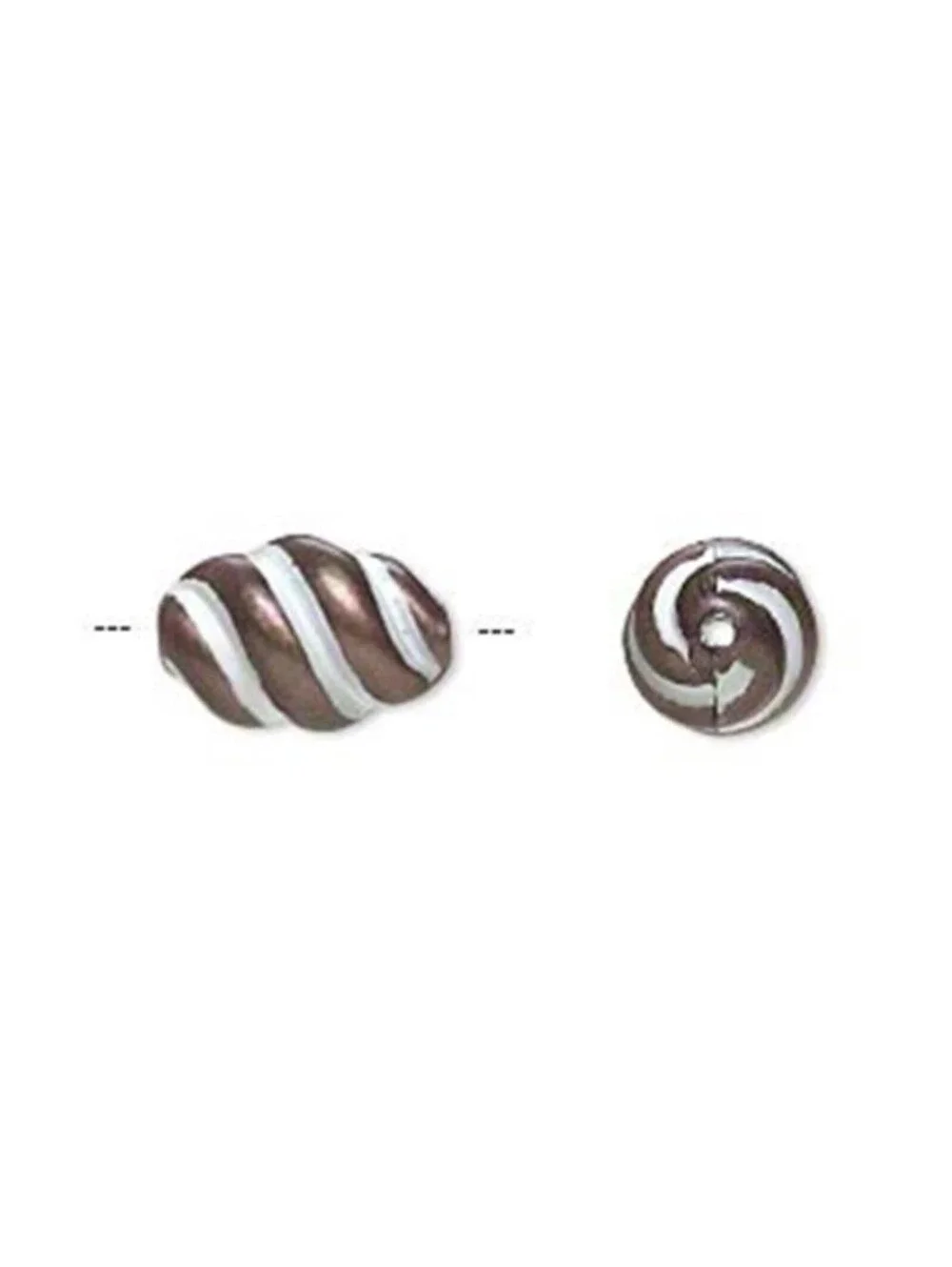 Vintage 80s Bronze White 14X9mm Carved Oval Twist Art Deco Acrylic Beads 10 pcs